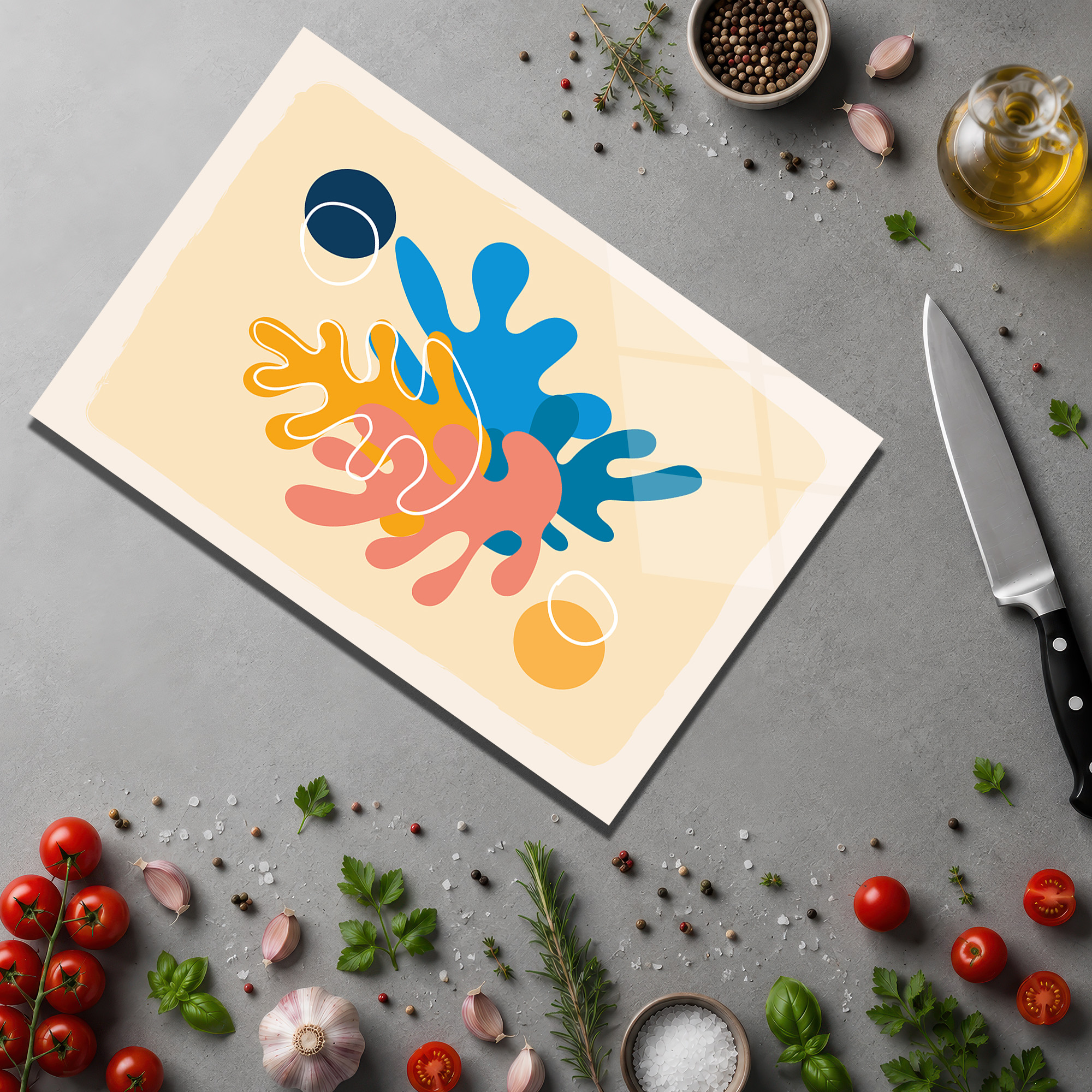 Modern Sanat Motifli Yuvarlak Cam Kesme Tahtası - Glazella Modern Sanat Motifli Yuvarlak Cam Kesme Tahtası - Glazella