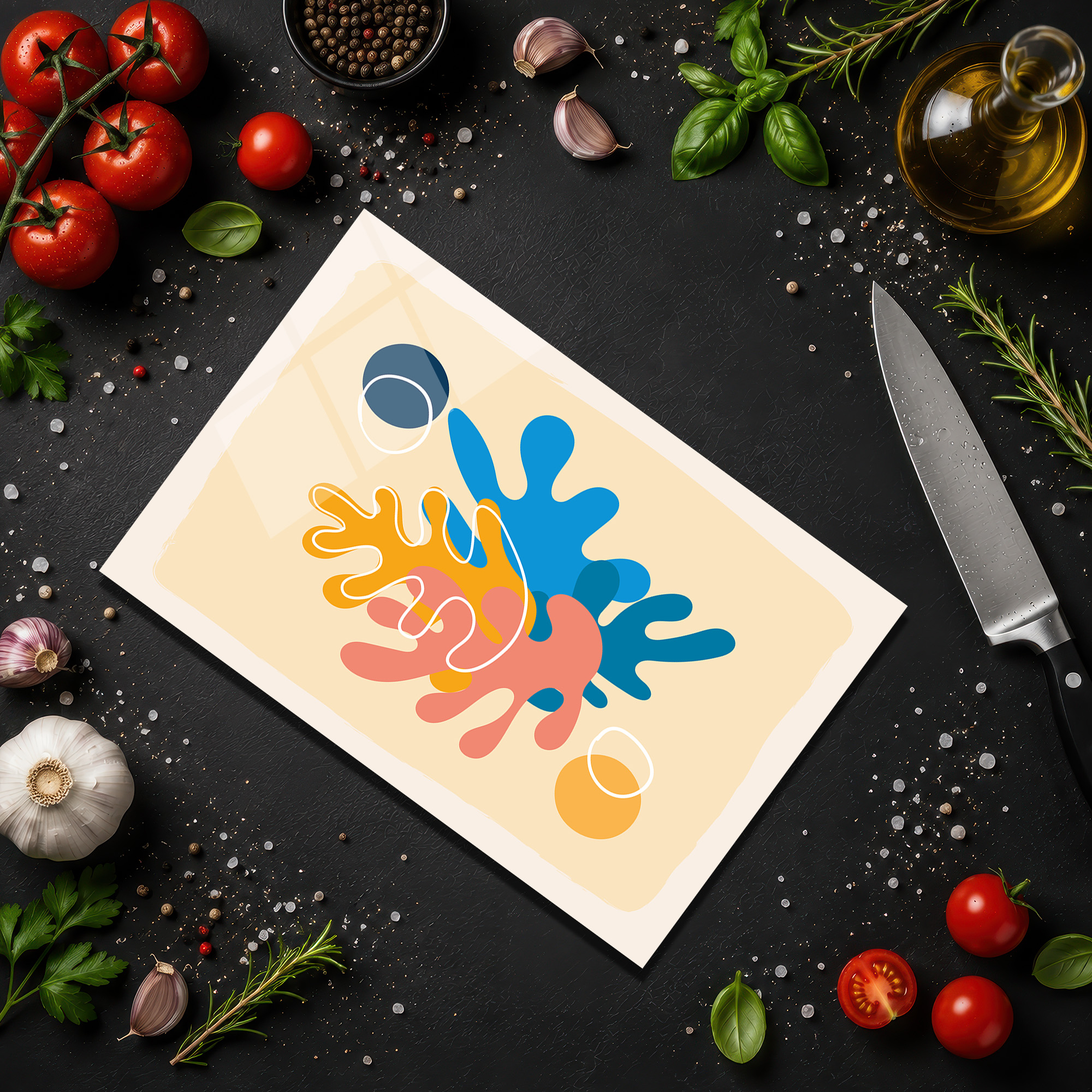 Modern Sanat Motifli Yuvarlak Cam Kesme Tahtası - Glazella Modern Sanat Motifli Yuvarlak Cam Kesme Tahtası - Glazella