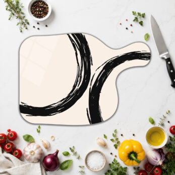 Modern Fırça Darbesi Desenli Yuvarlak Cam Kesme Tahtası - Glazella
