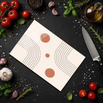 Minimalist Sanat Desenli Yuvarlak Cam Kesme Tahtası - Glazella Minimalist Sanat Desenli Yuvarlak Cam Kesme Tahtası - Glazella