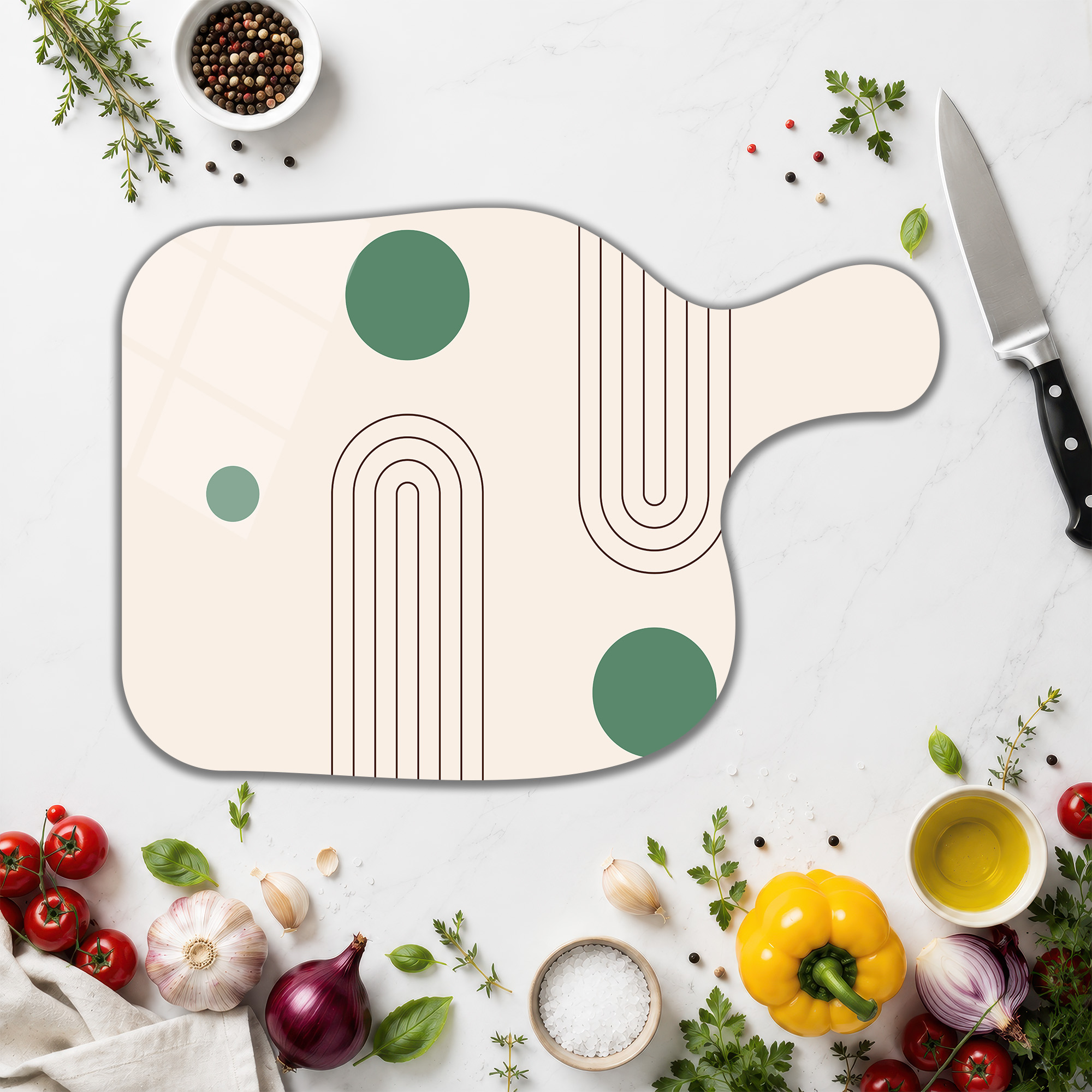 Modern Minimalist Desenli Cam Kesme Tahtası | Dekoratif Servis ve Doğrama - Glazella Modern Minimalist Desenli Cam Kesme Tahtası | Dekoratif Servis ve Doğrama - Glazella