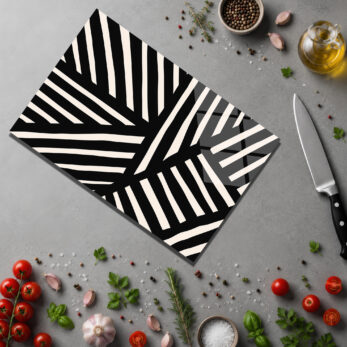 Modern Geometrik Desenli Siyah Beyaz Cam Kesme Tahtası - Glazella Modern Geometrik Desenli Siyah Beyaz Cam Kesme Tahtası - Glazella