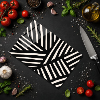 Modern Geometrik Desenli Siyah Beyaz Cam Kesme Tahtası - Glazella Modern Geometrik Desenli Siyah Beyaz Cam Kesme Tahtası - Glazella