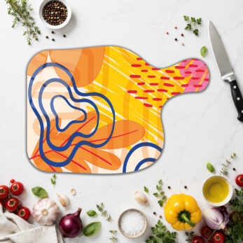 Canlı Renklerle Modern Sanat Temalı Yuvarlak Cam Kesme Tahtası - Glazella