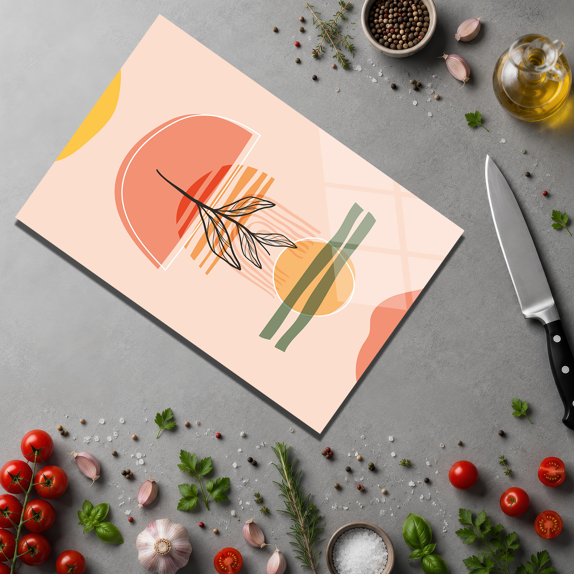 Glazella Modern Yaprak Desenli Yuvarlak Cam Kesme Tahtası - Glazella Glazella Modern Yaprak Desenli Yuvarlak Cam Kesme Tahtası - Glazella