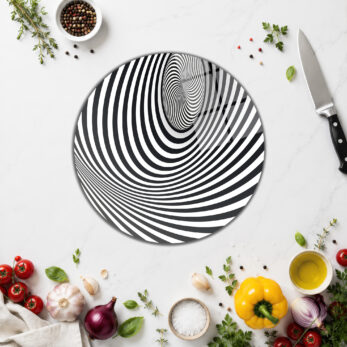 Hipnotik Spiral Desenli Yuvarlak Cam Kesme Tahtası - Glazella