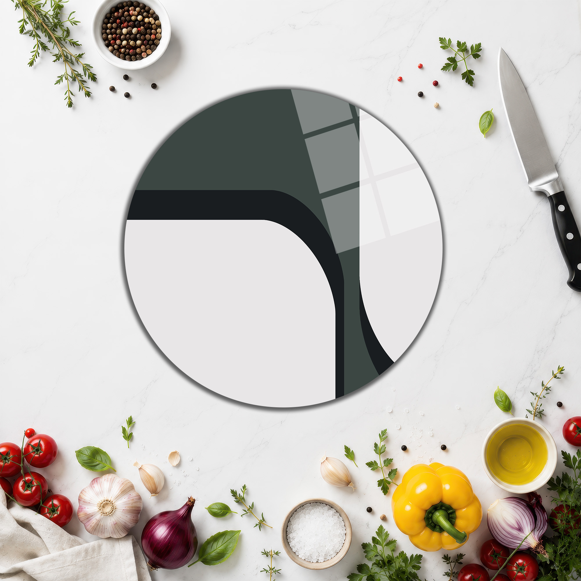 Modern Geometrik Desenli Cam Kesme Tahtası - Glazella Modern Geometrik Desenli Cam Kesme Tahtası - Glazella