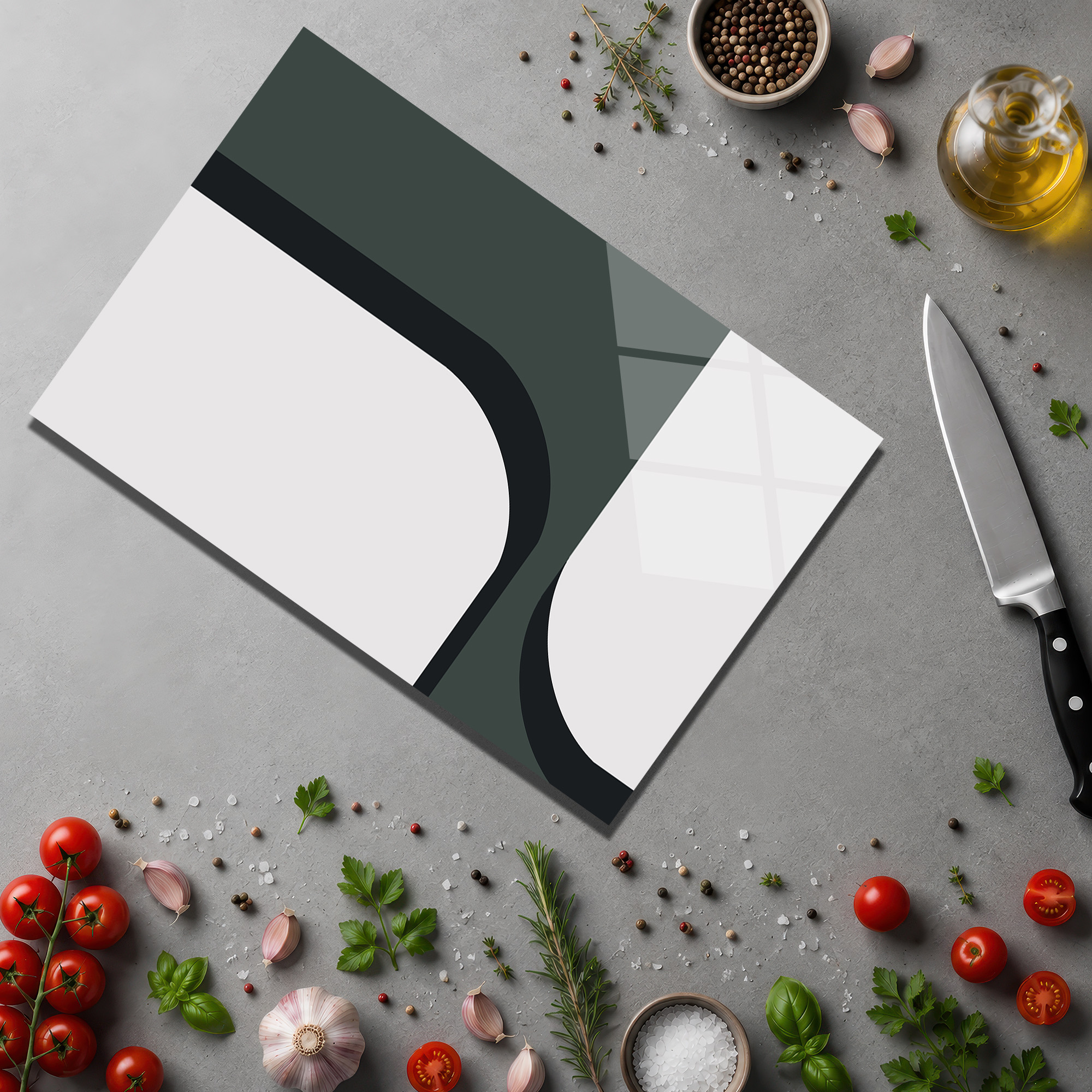 Modern Geometrik Desenli Cam Kesme Tahtası - Glazella Modern Geometrik Desenli Cam Kesme Tahtası - Glazella