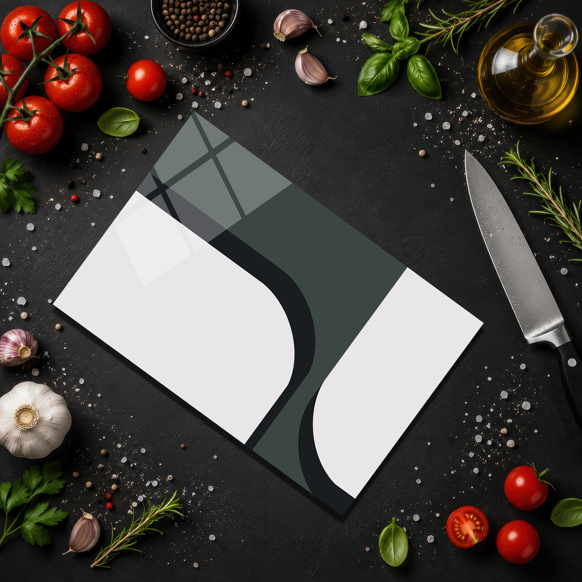 Modern Geometrik Desenli Cam Kesme Tahtası - Glazella Modern Geometrik Desenli Cam Kesme Tahtası - Glazella