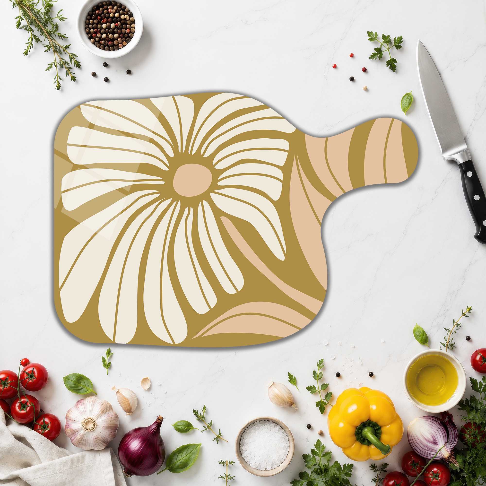 Modern Çiçek Desenli Çok Amaçlı Cam Kesme Tahtası - Glazella - Glazella Modern Çiçek Desenli Çok Amaçlı Cam Kesme Tahtası - Glazella