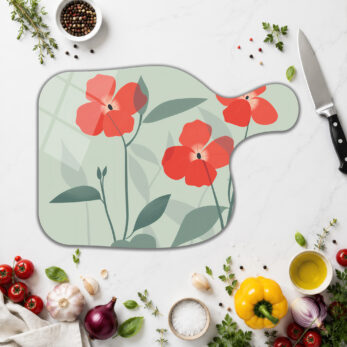 Modern Çiçek Desenli Yuvarlak Cam Kesme Tahtası - Glazella