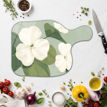 Minimalist Çiçek Desenli Temperli Cam Kesme Tahtası - Glazella