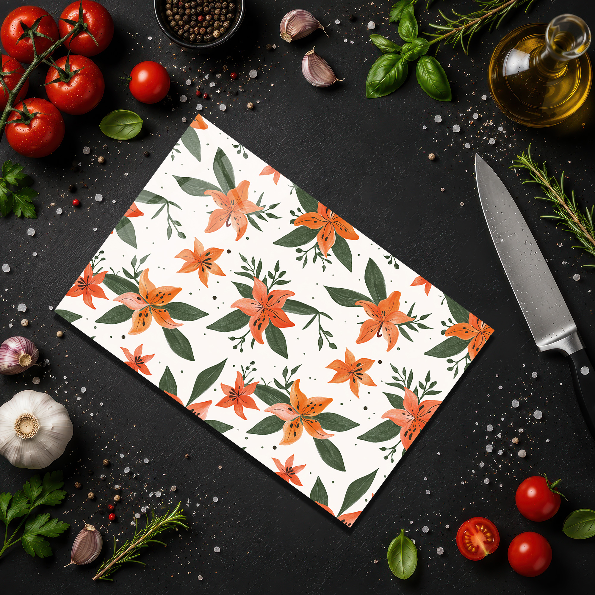 Canlı Lilyum Desenli Temperli Cam Kesme Tahtası & Servis Panosu - Glazella Canlı Lilyum Desenli Temperli Cam Kesme Tahtası & Servis Panosu - Glazella