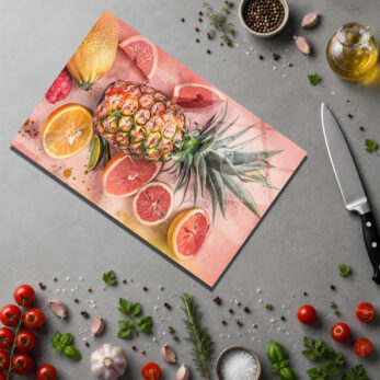 Tropikal Meyveler Desenli Yuvarlak Cam Kesme Tahtası - Glazella