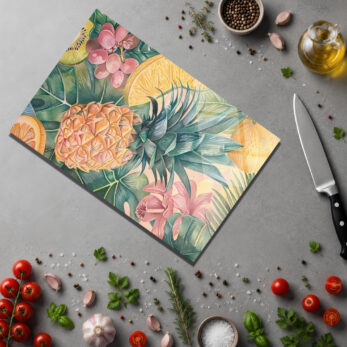Tropikal Desenli Dekoratif Cam Kesme Tahtası - Glazella Tropikal Desenli Dekoratif Cam Kesme Tahtası - Glazella
