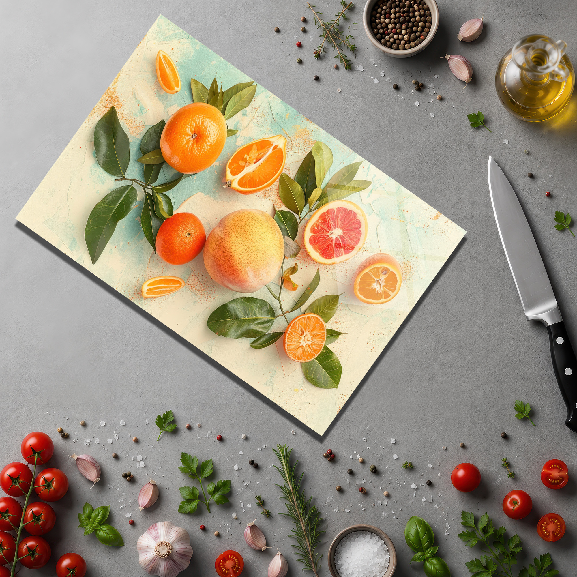 Canlı Narenciye Temalı Dekoratif Cam Kesme Tahtası - Glazella Canlı Narenciye Temalı Dekoratif Cam Kesme Tahtası - Glazella