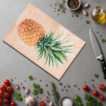 Ananas Desenli Yuvarlak Cam Kesme Tahtası | Şık Mutfak Dekorasyonu - Glazella Ananas Desenli Yuvarlak Cam Kesme Tahtası | Şık Mutfak Dekorasyonu - Glazella