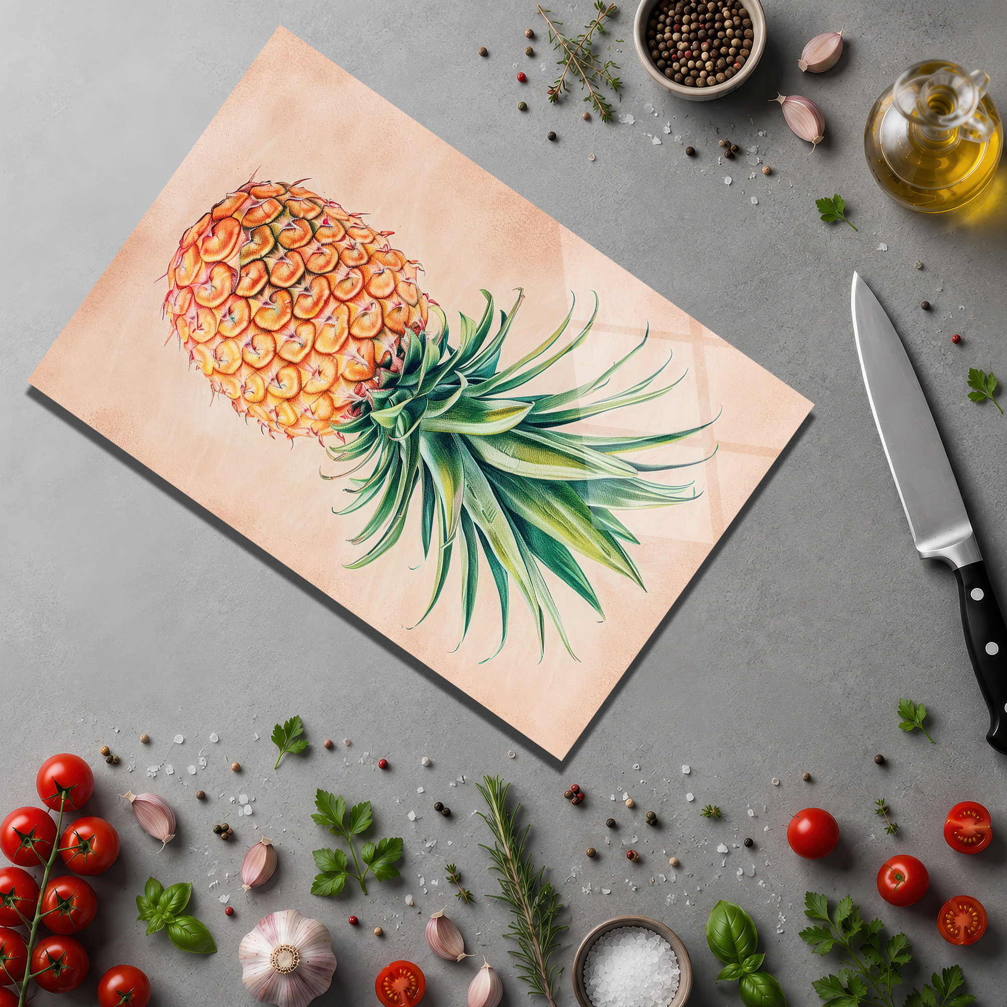 Ananas Desenli Yuvarlak Cam Kesme Tahtası | Şık Mutfak Dekorasyonu - Glazella Ananas Desenli Yuvarlak Cam Kesme Tahtası | Şık Mutfak Dekorasyonu - Glazella