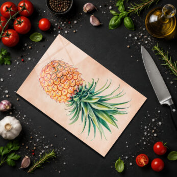 Ananas Desenli Yuvarlak Cam Kesme Tahtası | Şık Mutfak Dekorasyonu - Glazella Ananas Desenli Yuvarlak Cam Kesme Tahtası | Şık Mutfak Dekorasyonu - Glazella