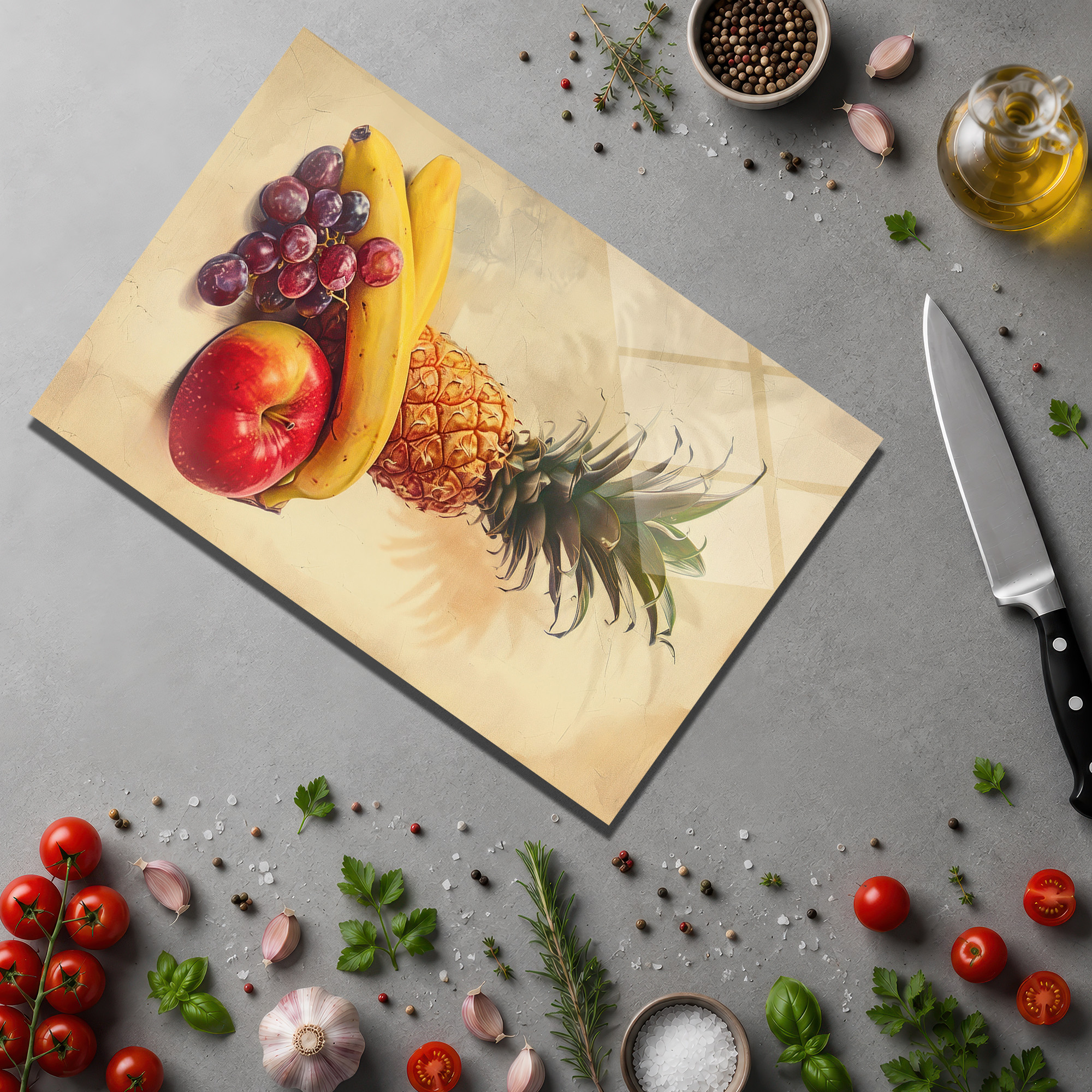 Meyve Temalı Dekoratif Yuvarlak Cam Kesme Tahtası - Pratik ve Hijyenik - Glazella Meyve Temalı Dekoratif Yuvarlak Cam Kesme Tahtası - Pratik ve Hijyenik - Glazella