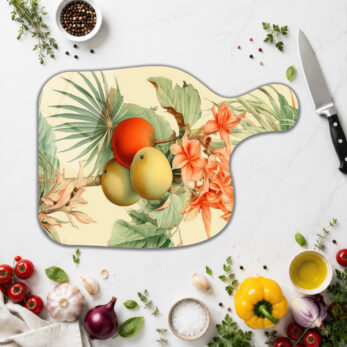 Tropikal Mango ve Çiçek Desenli Cam Kesme Tahtası - Glazella