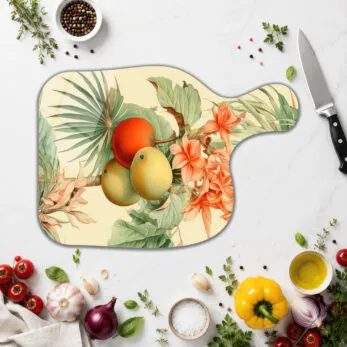Tropikal Mango ve Çiçek Desenli Cam Kesme Tahtası - Glazella