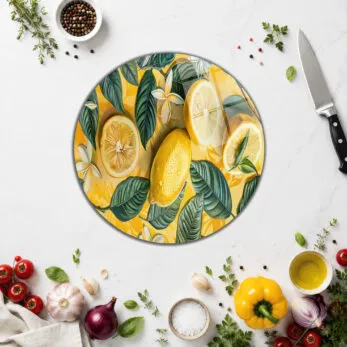 Canlı Limon Desenli Temperli Cam Kesme Tahtası - Mutfakta Şıklık ve Hijyen - Glazella