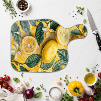 Canlı Limon Desenli Temperli Cam Kesme Tahtası - Mutfakta Şıklık ve Hijyen - Glazella