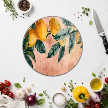 Anasayfa - Glazella Tropik Mango Desenli Yuvarlak Cam Kesme Tahtası - Glazella