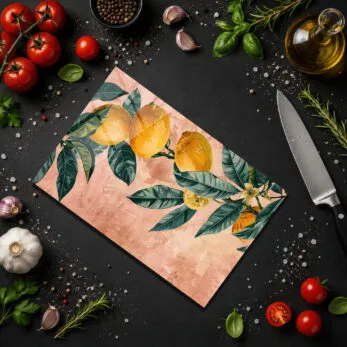 Tropik Mango Desenli Yuvarlak Cam Kesme Tahtası - Glazella