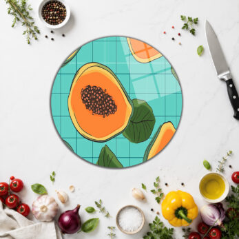 Tropikal Papaya Desenli Çok Amaçlı Cam Kesme Tahtası - Glazella