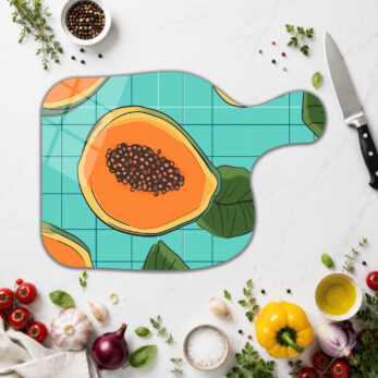 Tropikal Papaya Desenli Çok Amaçlı Cam Kesme Tahtası - Glazella