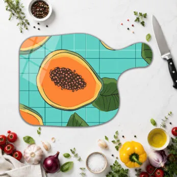 Tropikal Papaya Desenli Çok Amaçlı Cam Kesme Tahtası - Glazella