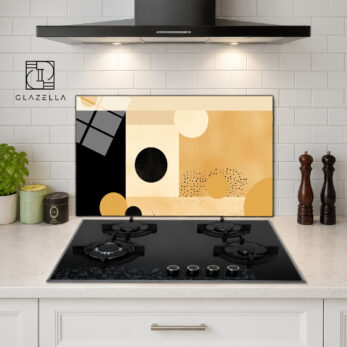 Soyut Geometrik Sanat Ocak Arkası Koruyucu Cam Panel - Glazella