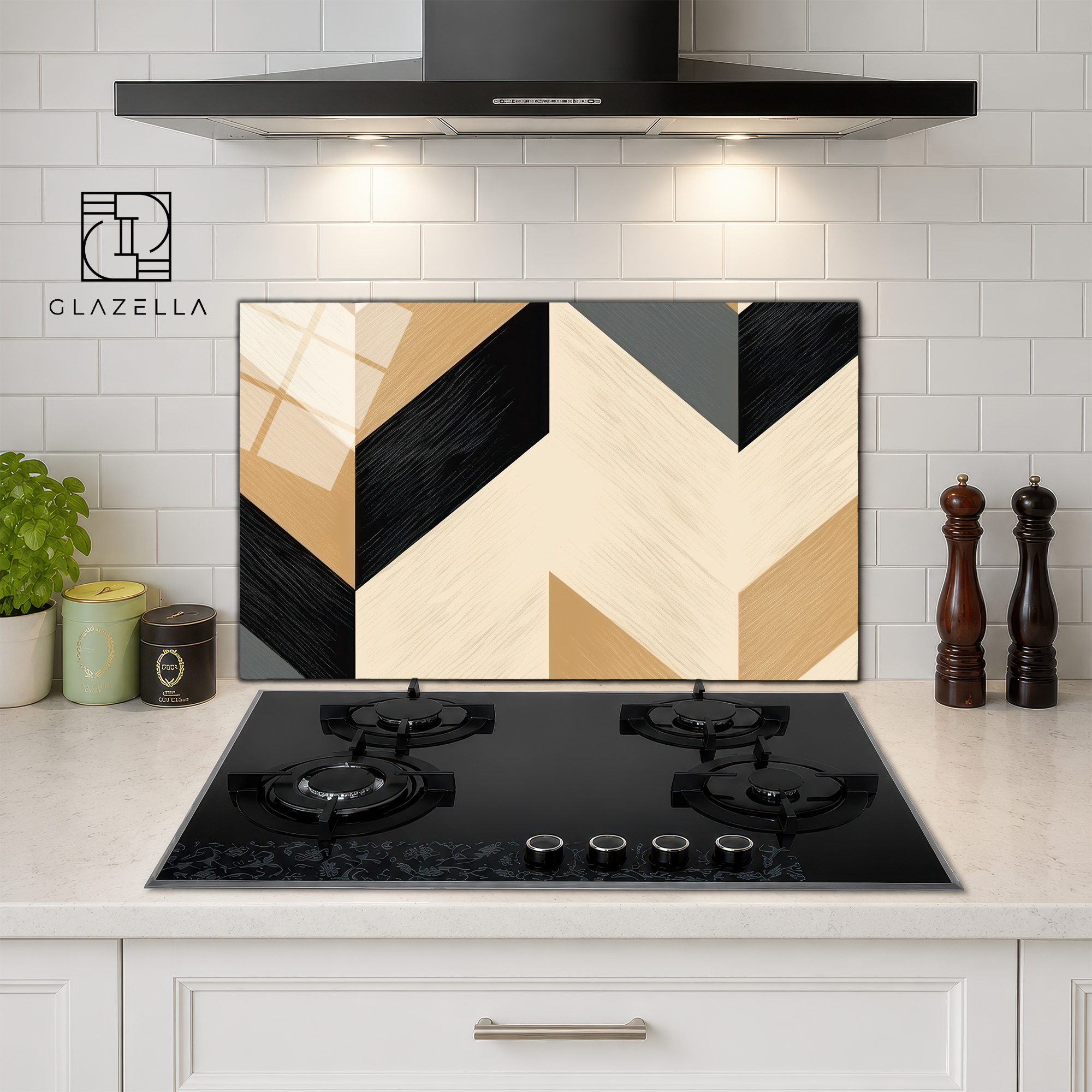 Modern Geometrik Desenli Ocak Arkası Koruyucu Cam - Glazella Modern Geometrik Desenli Ocak Arkası Koruyucu Cam - Glazella