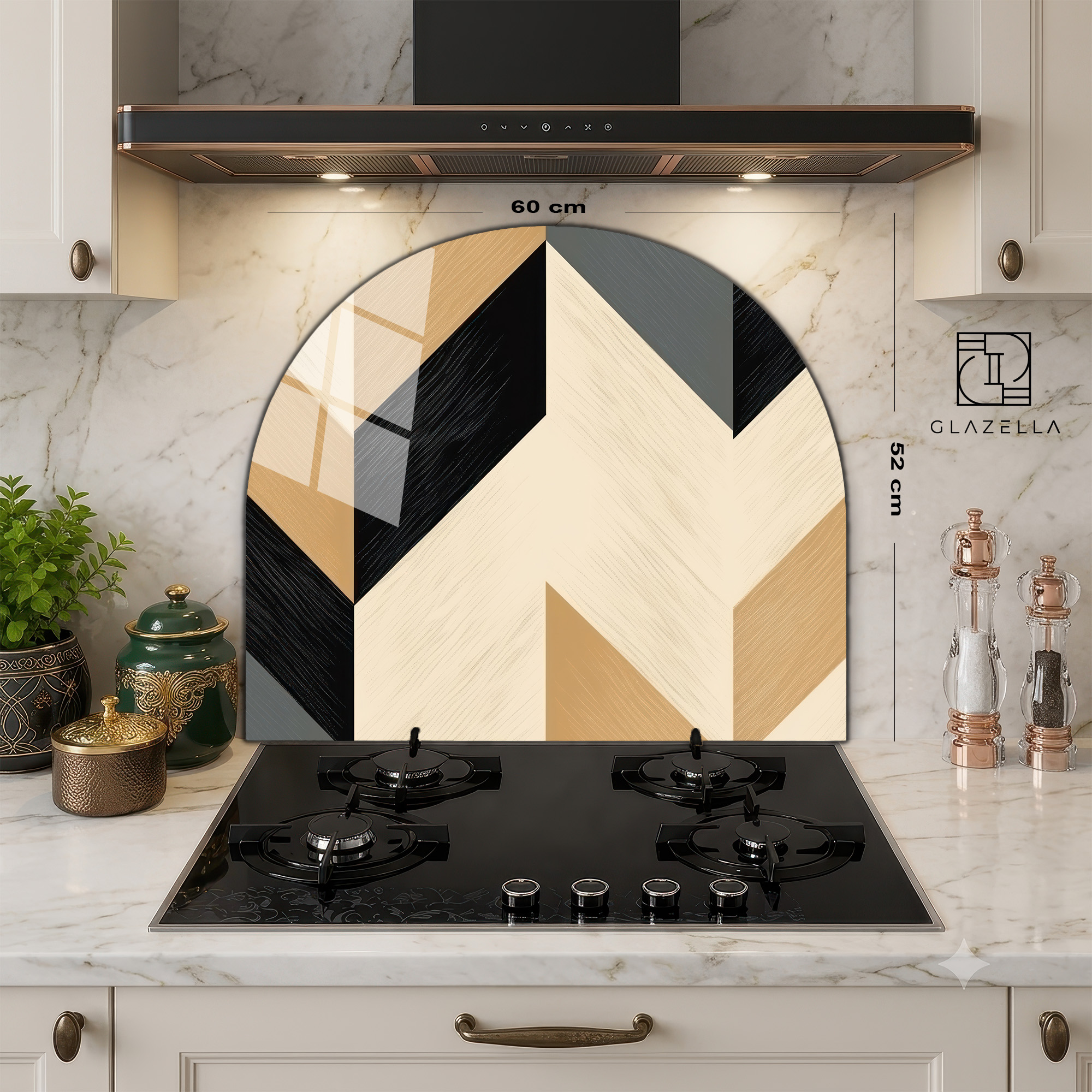 Modern Geometrik Desenli Ocak Arkası Koruyucu Cam - Glazella Modern Geometrik Desenli Ocak Arkası Koruyucu Cam - Glazella