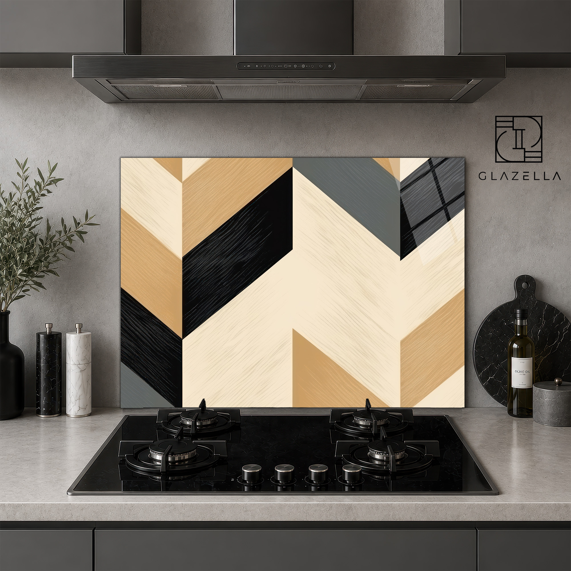 Modern Geometrik Desenli Ocak Arkası Koruyucu Cam - Glazella Modern Geometrik Desenli Ocak Arkası Koruyucu Cam - Glazella
