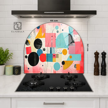 Modern Geometrik Soyut Desenli Renkli Ocak Arkası Koruyucu Cam - Glazella