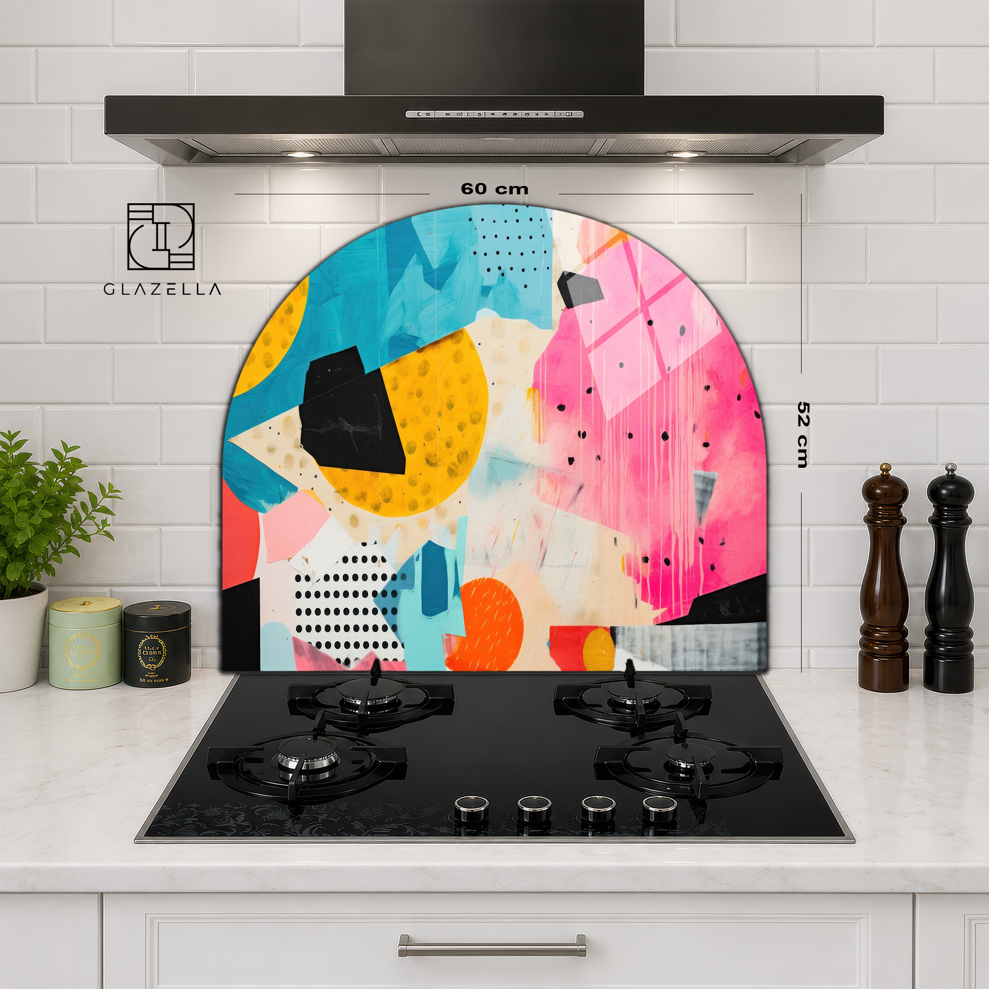 Canlı Soyut Sanat Desenli Ocak Arkası Koruyucu Cam Panel - Glazella Canlı Soyut Sanat Desenli Ocak Arkası Koruyucu Cam Panel - Glazella