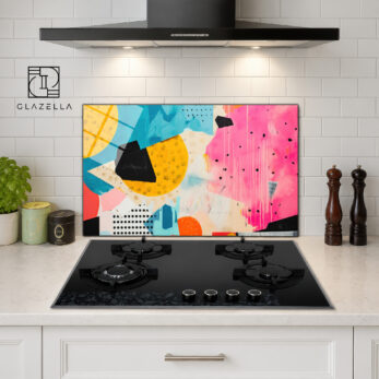 Canlı Soyut Sanat Desenli Ocak Arkası Koruyucu Cam Panel - Glazella