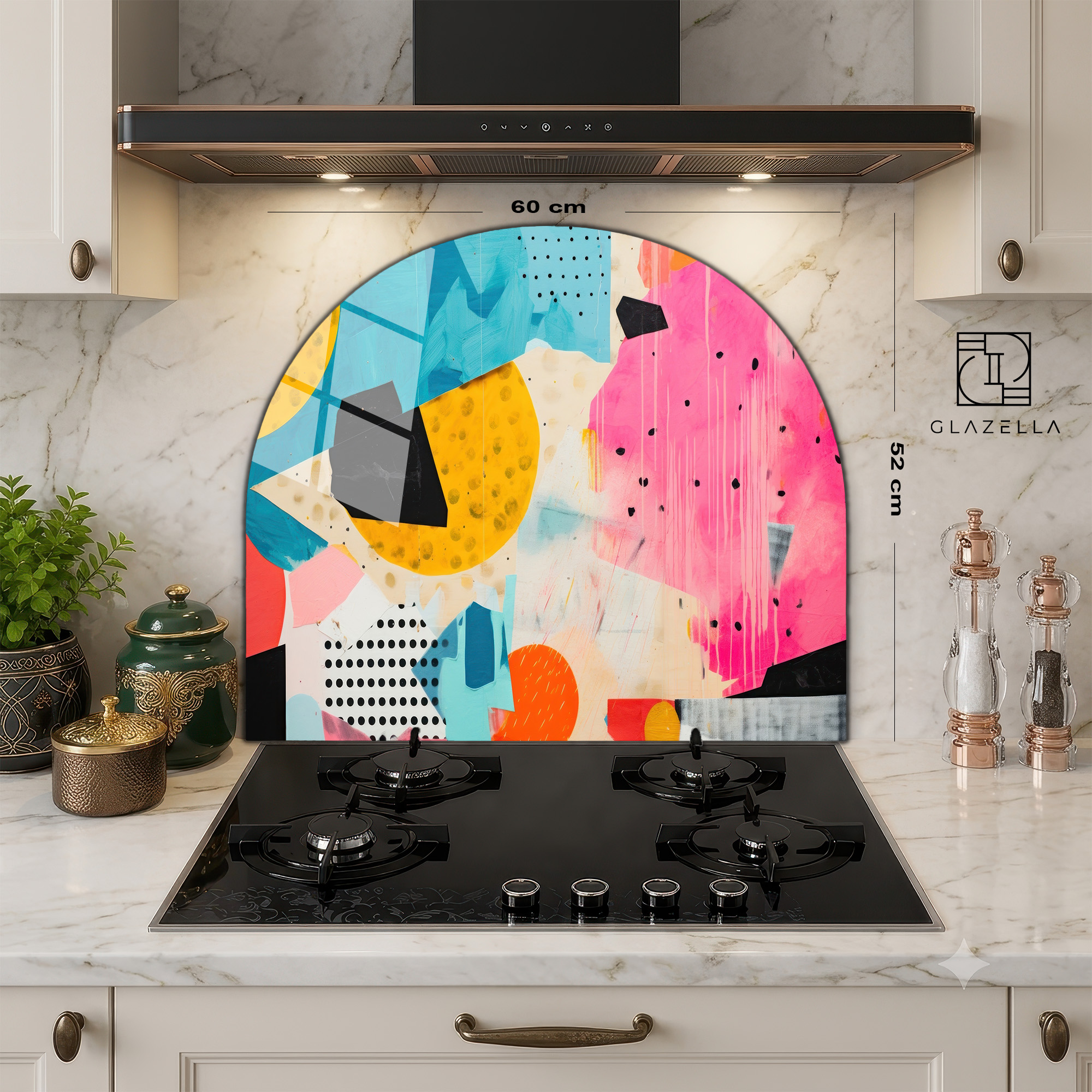Canlı Soyut Sanat Desenli Ocak Arkası Koruyucu Cam Panel - Glazella Canlı Soyut Sanat Desenli Ocak Arkası Koruyucu Cam Panel - Glazella
