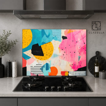 Canlı Soyut Sanat Desenli Ocak Arkası Koruyucu Cam Panel - Glazella Canlı Soyut Sanat Desenli Ocak Arkası Koruyucu Cam Panel - Glazella