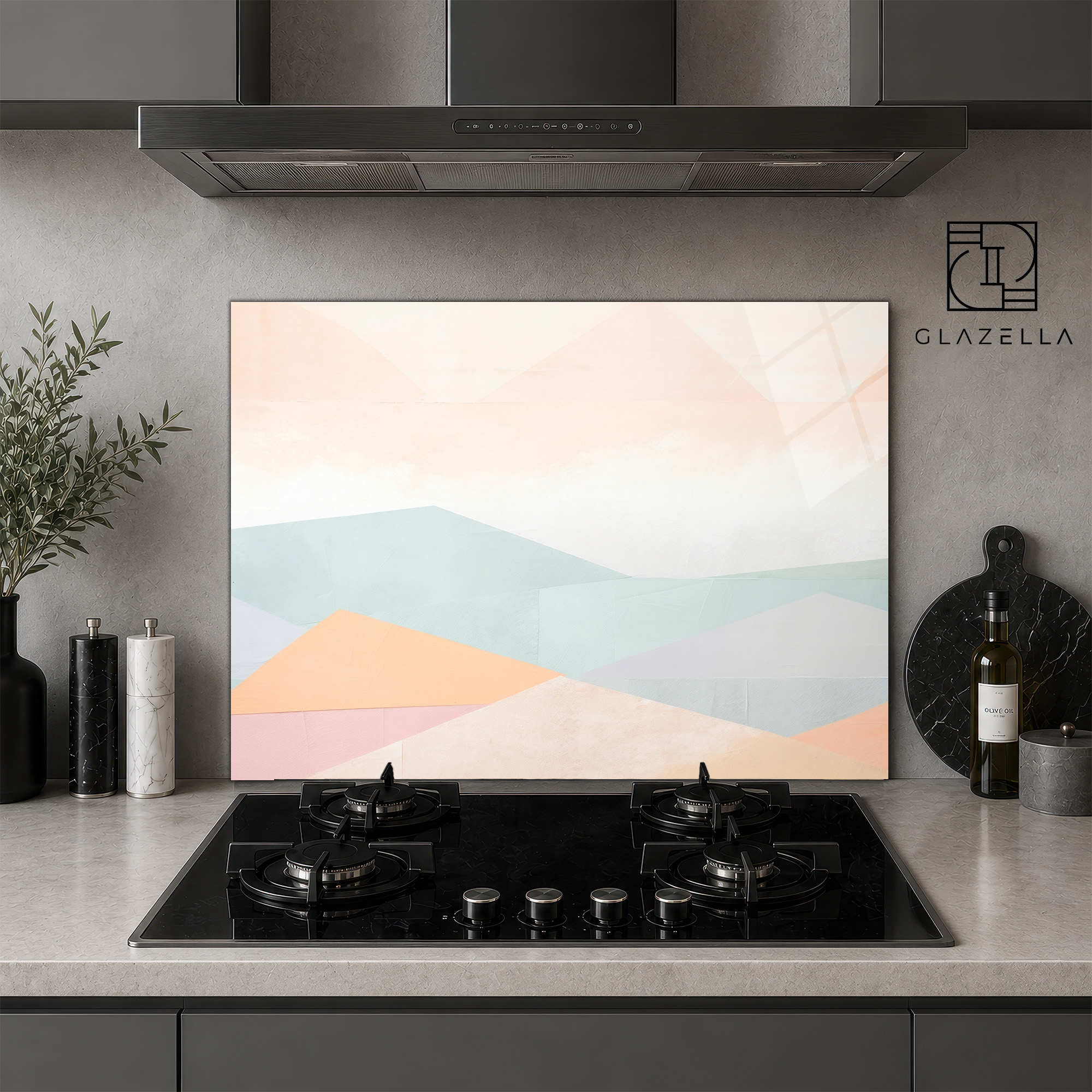 Pastel Geometrik Tasarımlı Ocak Arkası Koruyucu Cam - Glazella Pastel Geometrik Tasarımlı Ocak Arkası Koruyucu Cam - Glazella