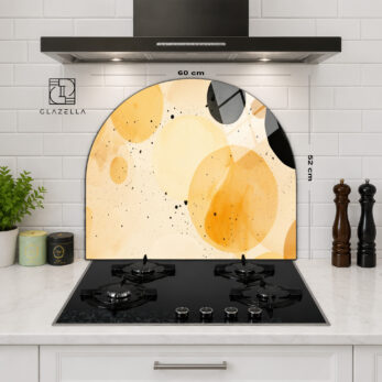 Sarı Tonlarda Soyut Daireler Ocak Arkası Koruyucu Cam Panel - Glazella
