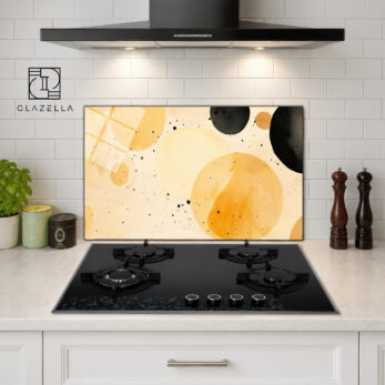 Sarı Tonlarda Soyut Daireler Ocak Arkası Koruyucu Cam Panel - Glazella