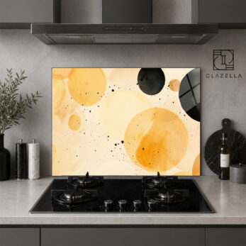 Sarı Tonlarda Soyut Daireler Ocak Arkası Koruyucu Cam Panel - Glazella