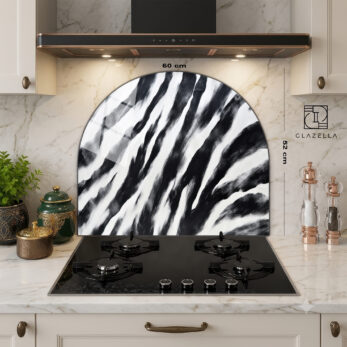 Zebra Efektli Ocak Arkası Koruyucu Cam Panel - Glazella Zebra Efektli Ocak Arkası Koruyucu Cam Panel - Glazella