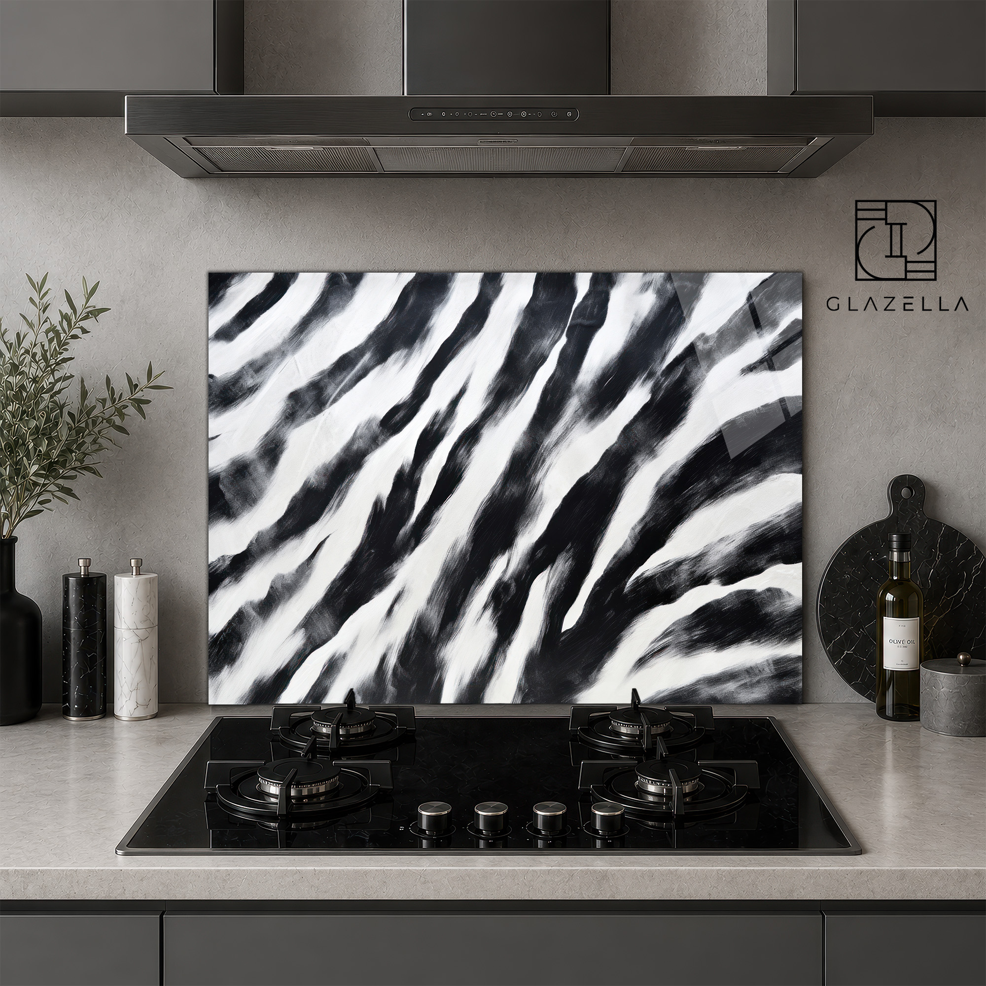 Zebra Efektli Ocak Arkası Koruyucu Cam Panel - Glazella Zebra Efektli Ocak Arkası Koruyucu Cam Panel - Glazella