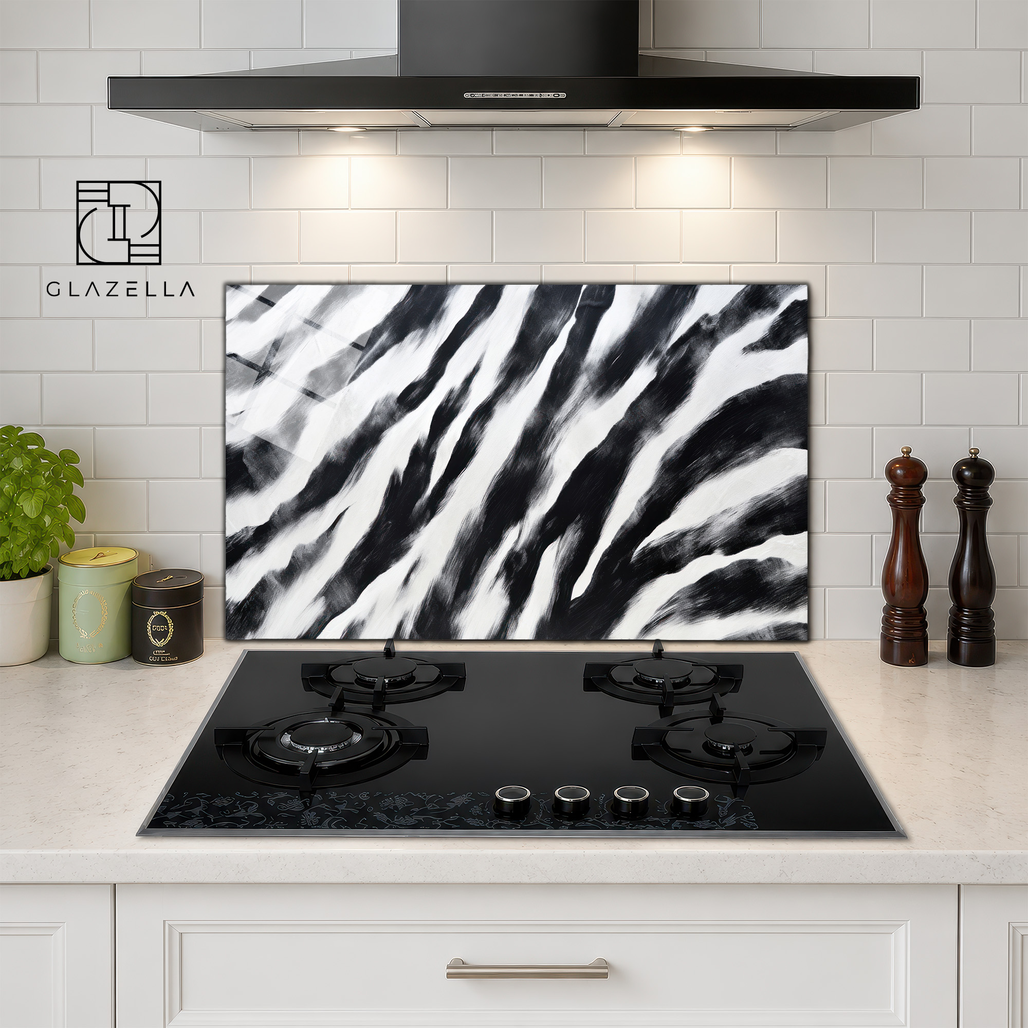 Zebra Efektli Ocak Arkası Koruyucu Cam Panel - Glazella Zebra Efektli Ocak Arkası Koruyucu Cam Panel - Glazella