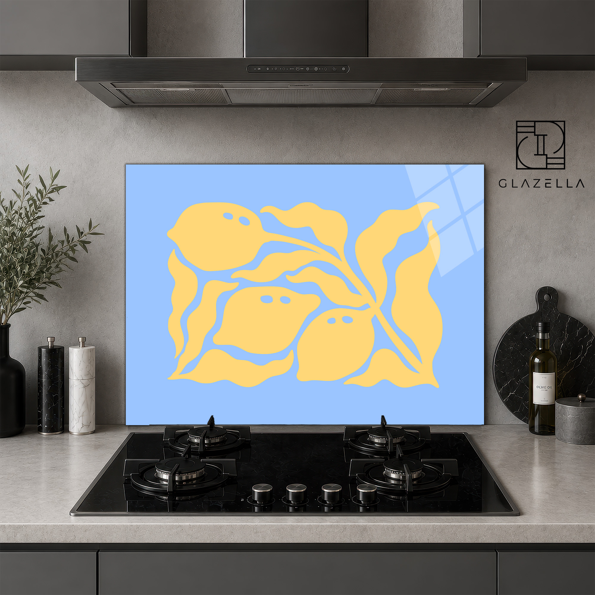 Tropikal Limon Desenli Ocak Arkası Koruyucu Cam - Glazella Tropikal Limon Desenli Ocak Arkası Koruyucu Cam - Glazella